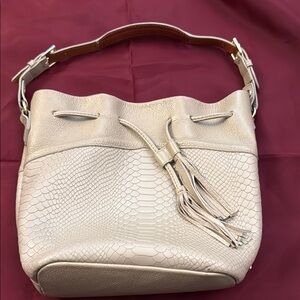 GiGi New York Cream Textured Shoulder Bag with Drawstring Closure